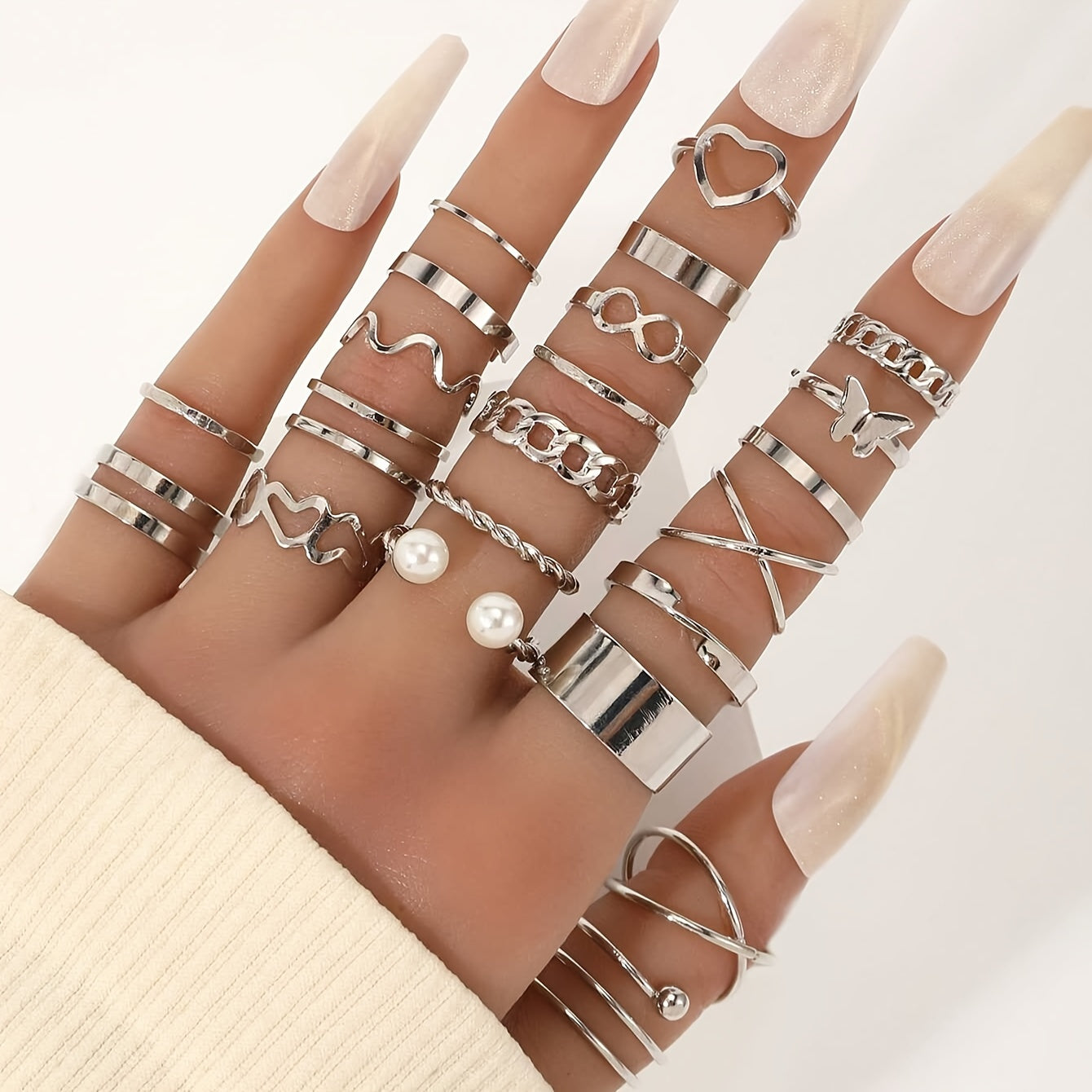 22 elegant and simple women's fashion stackable open rings set, ideal for back-to-school season gifts.