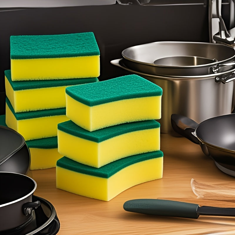 Polyurethane dual-sided dishwashing sponges in a 10, 12 or 24 pack. These strong decontamination cleaning wipes are perfect for use in the kitchen, outdoor spaces, patio, and on furniture. Available in a vibrant yellow-green color.