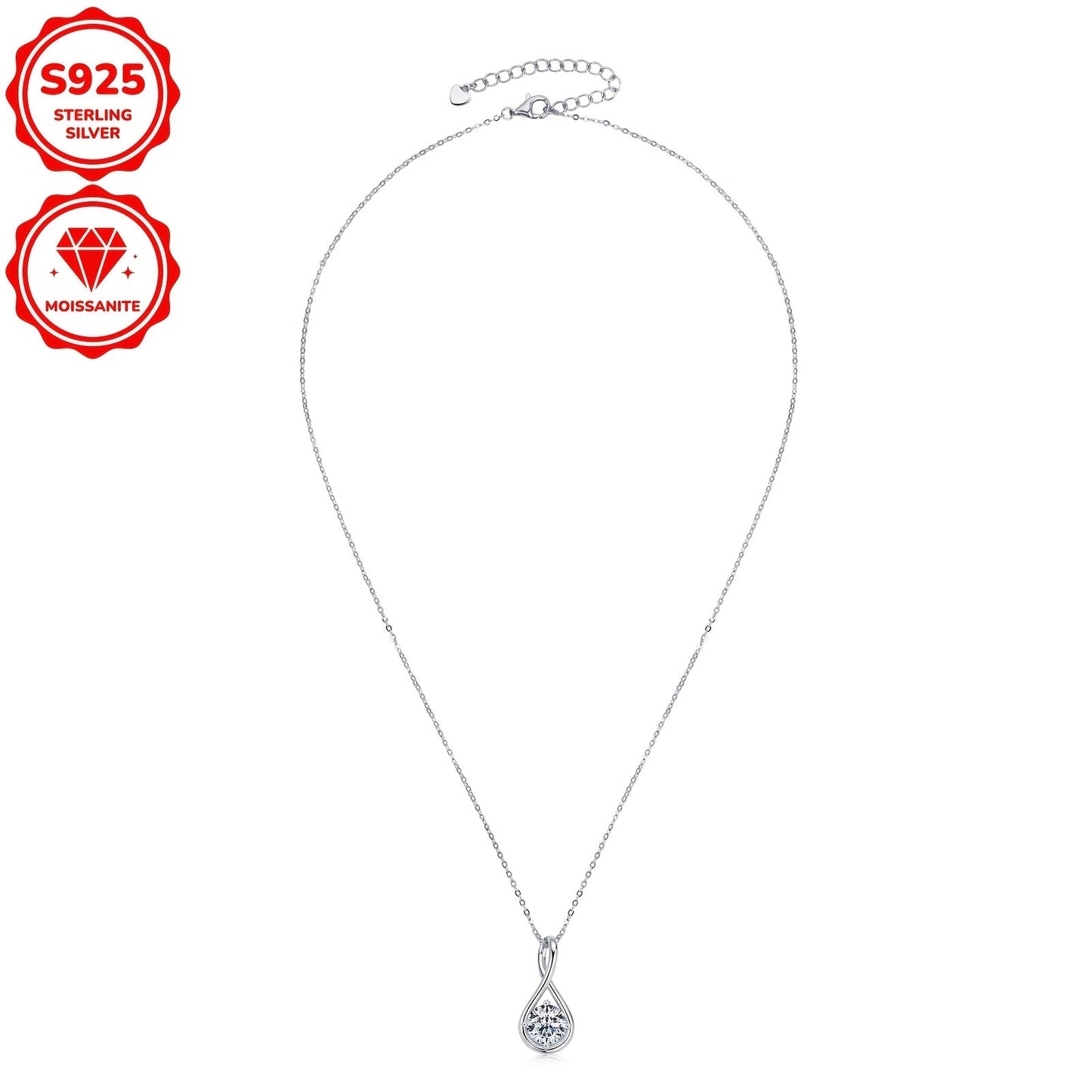 Elegant 14K Gold Plated 925 Sterling Silver Moissanite Pendant Necklace featuring a 8mm D Color Infinity Theme Synthetic Stone. This simple vacation style jewelry has a total weight of 2 carats and comes with a 20-inch chain. Perfect for weddings