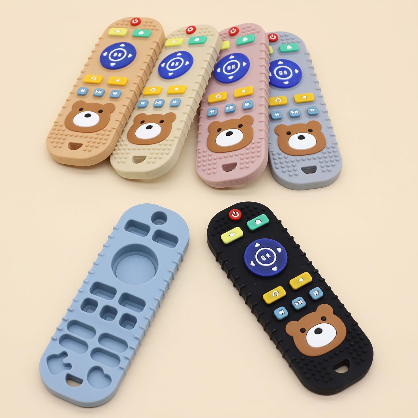 Cartoon Bear Design Silicone Teething Remote Control Toy for Babies, Oral Motor Development Soother, Multicolor, Easy to Clean, 1 Pack