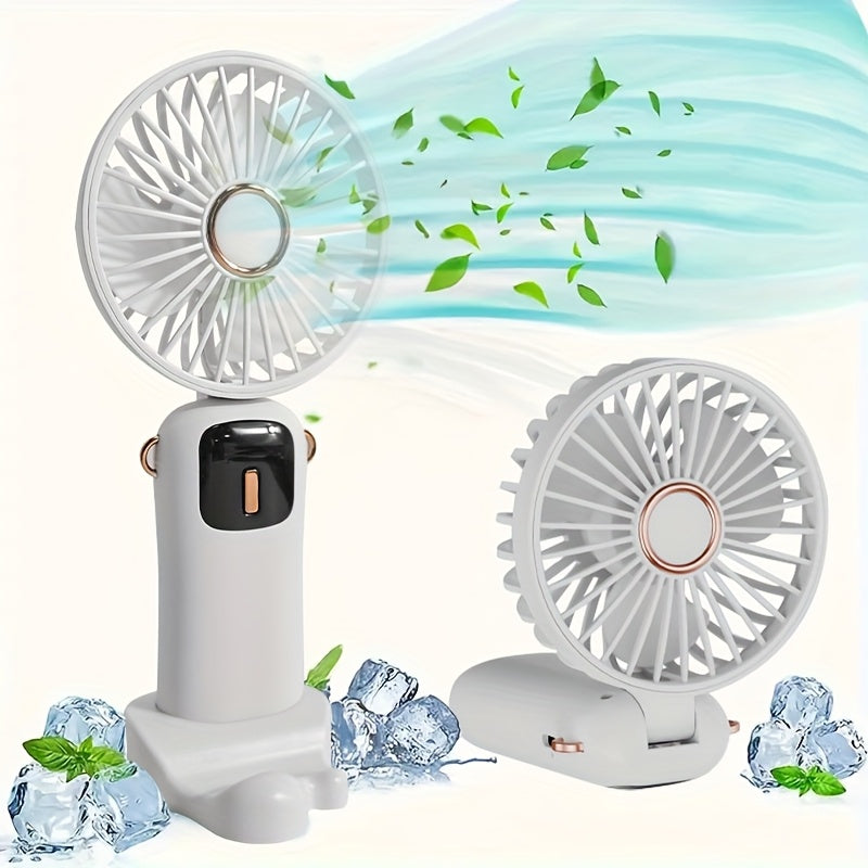 Compact Mini Fan with Digital Display, USB Charging, 5 Speed Settings, Portable and Foldable - Ideal for Travel, Commuting, Makeup, and Office.