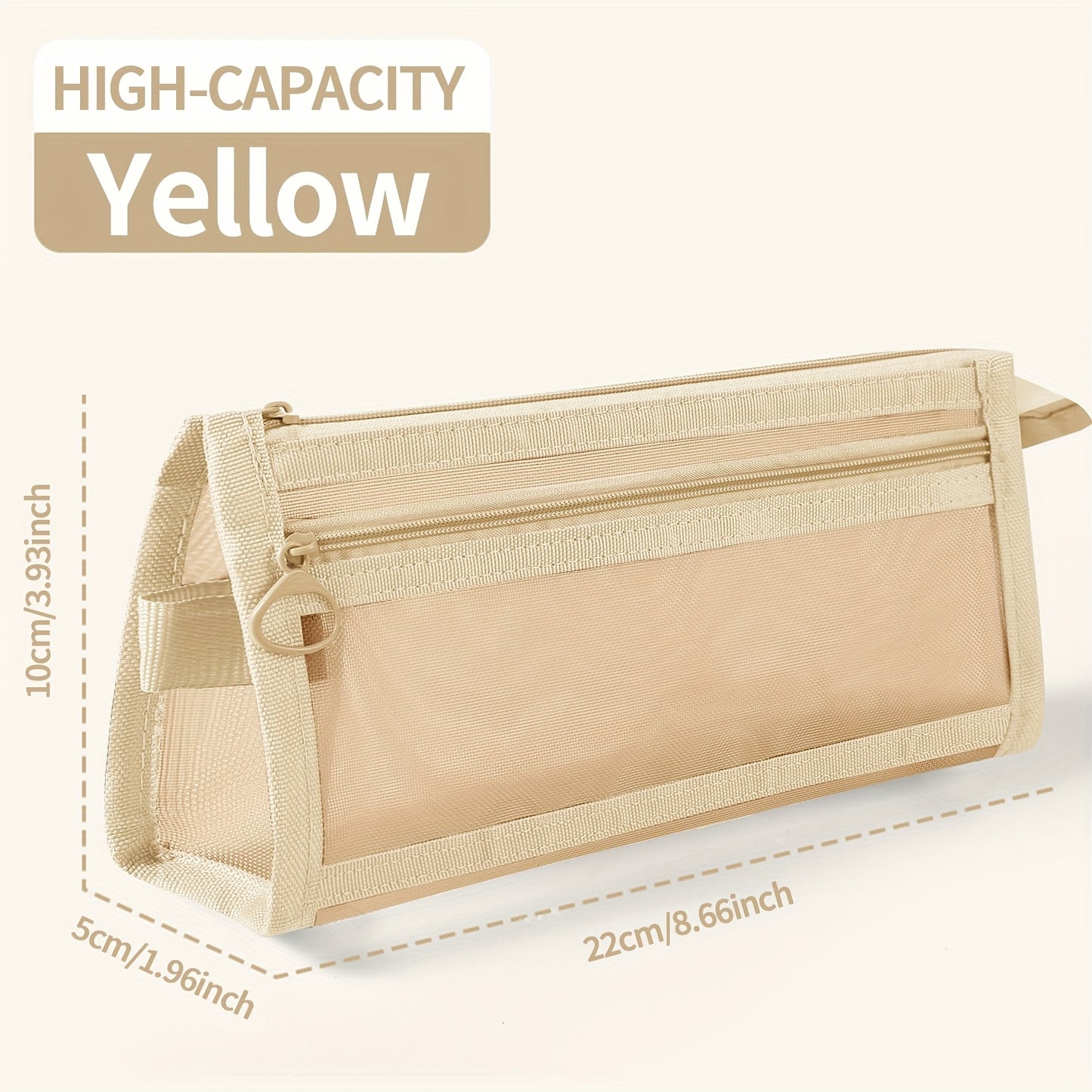 Durable, large-capacity pencil case with multifunctional zipper for organizing school supplies and cosmetics.