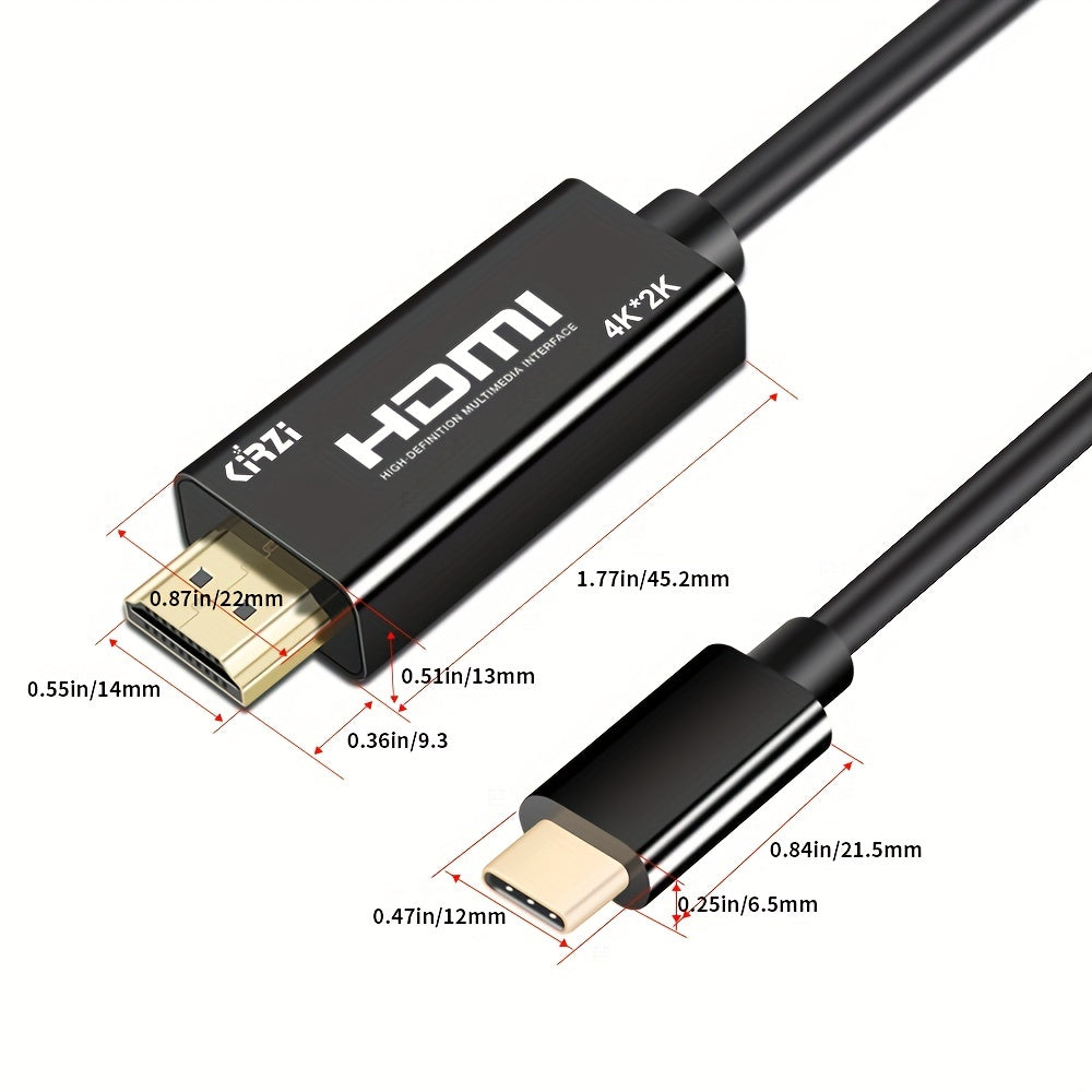 4K USB-C to HDTV Cable, Thunderbolt 3/4 Compatible, for MacBook Pro, iPad Pro, Samsung Galaxy, Surface devices - Black