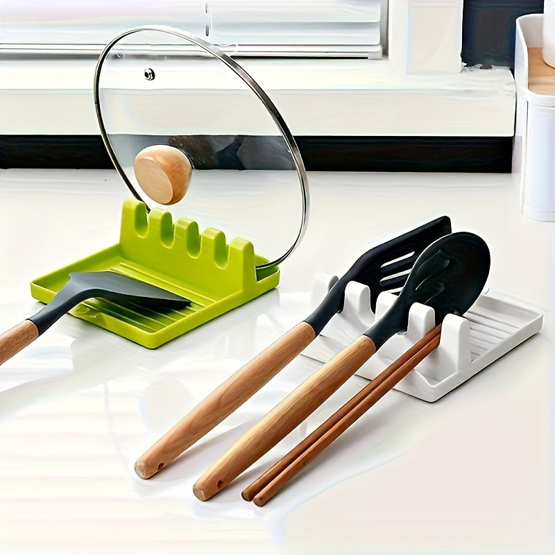 An efficient kitchen organizer that saves space - a versatile holder for pot lids and utensils with a wall mount for spoon storage. Made of durable plastic, perfect for spatulas, cutting boards, and various kitchen tools.