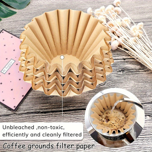 50 pieces of household coffee cup filter paper, hand brew coffee filter with lace design, measures 5.51cm by 4.5cm