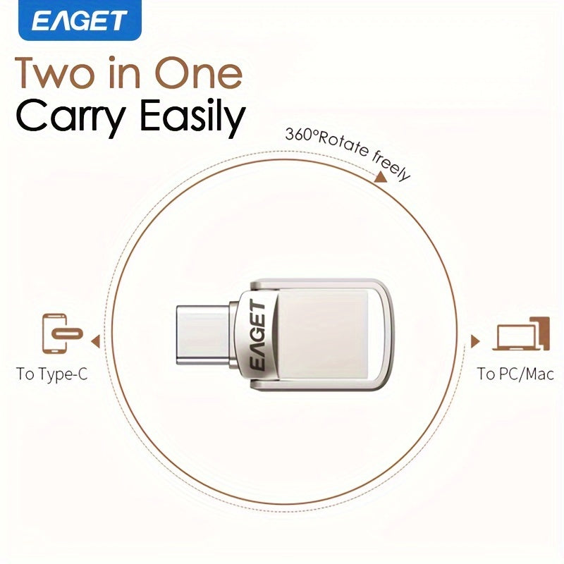 EAGET High-Speed Mini USB-C Flash Drive - 32GB/64GB/128GB, Dual OTG & USB Type-C Memory Stick for various devices.