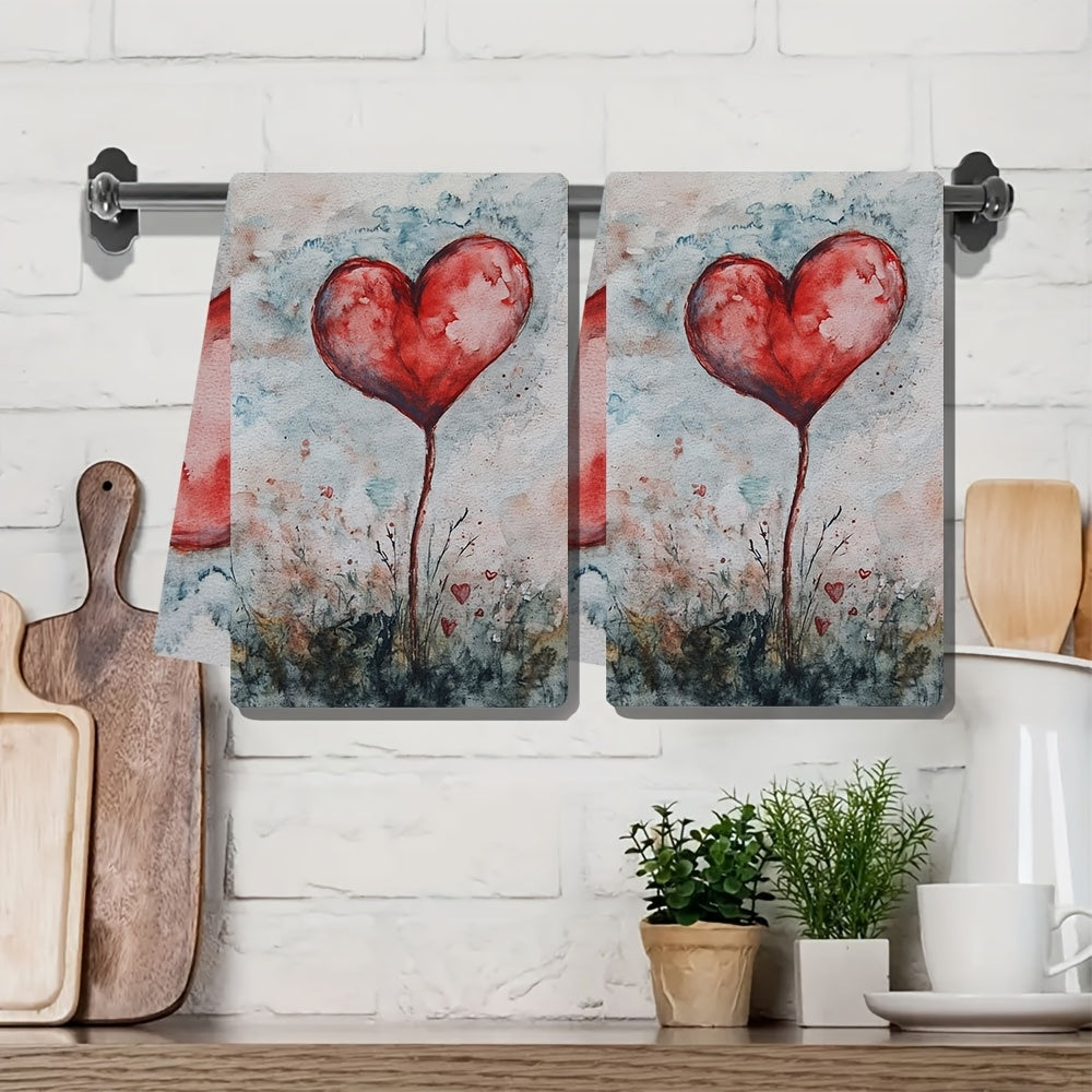 Valentine's Day Kitchen Towels Set of 2, Modern Coastal Design, High Absorbency Polyester Knit Material, Easy to Clean in Washing Machine, 40.64x60.96 cm, Stylish Hand Towels for Holiday Decoration - Item Number 2KYSYS1217736