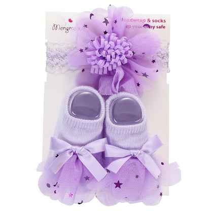 1 Set of Kids' Cotton Blend Lace & Bow Low-Cut Socks and Hairbands - Soft, Breathable & Elastic for Spring/Summer Comfort