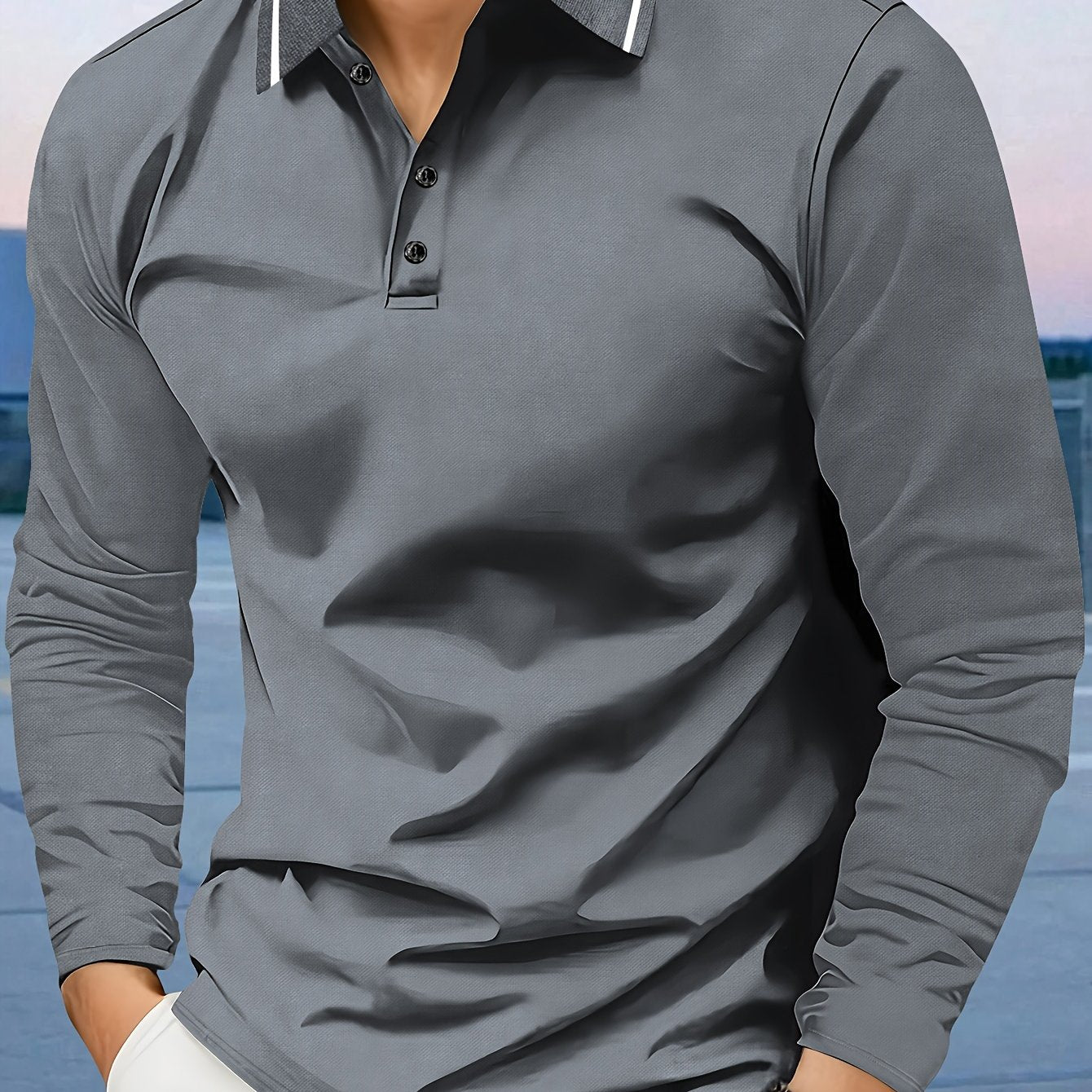 Men's casual long sleeve lapel shirt, breathable and comfortable for fall/winter in 400g fabric.