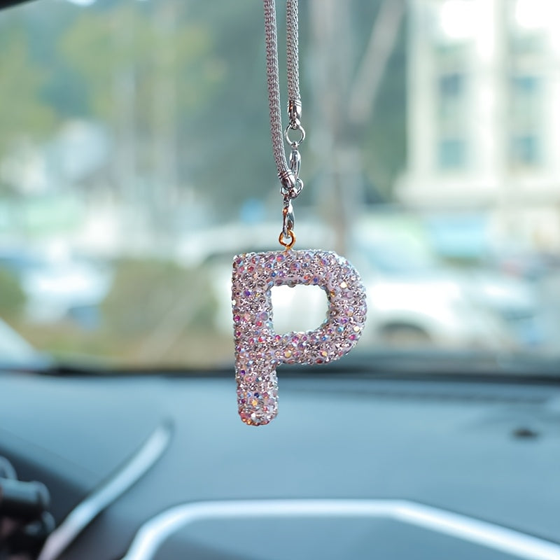 Crystal Bling Alphabet Letter Pendant for Vehicle Mirror - Durable Metal Material