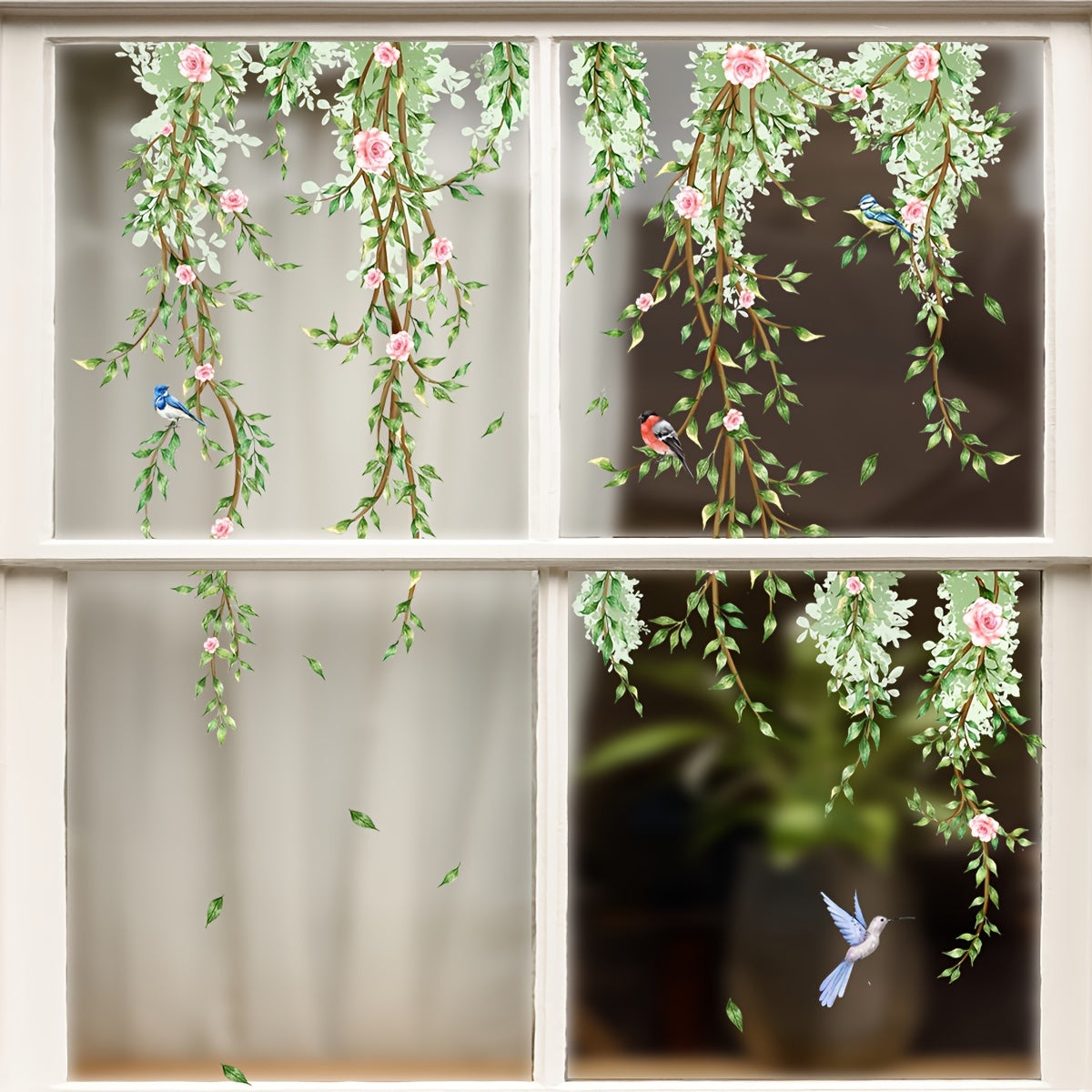 Decorate your space with our versatile Creative Dual-Sided Vine & Butterfly Window Decal featuring a beautiful Floral and Bird Design. Made of 5mil thick Static Cling PVC sticker, this decal is easy to apply on glass and walls. Perfect for adding a touch