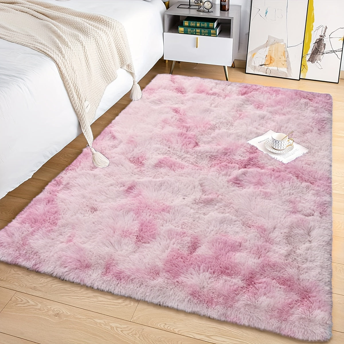 Soft, fluffy shag area rug perfect for living room or bedroom decor. This non-slip machine washable carpet adds luxury and coziness to any space.