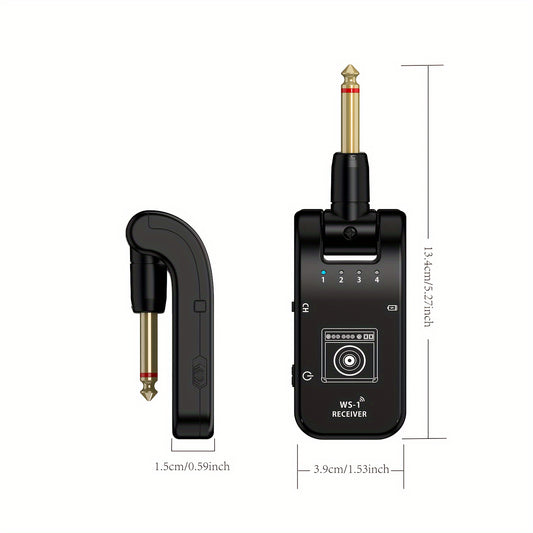 Black 2.4GHz wireless guitar system, ABS material, compatible with electric and bass guitars