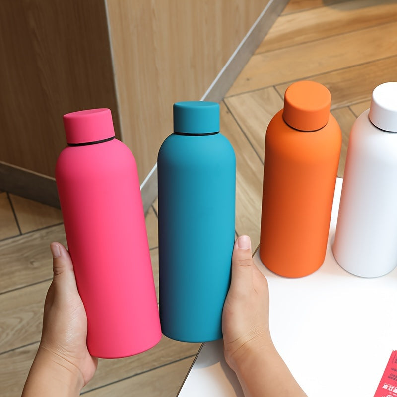 Insulated water bottle, 500ml, stainless steel. Hand wash only, PVC free. Ideal for outdoor activities, driving. Great gift for men, women on holidays. Perfect for camping, sports, fitness. Maintains cold drinks chilled, hot beverages warm.