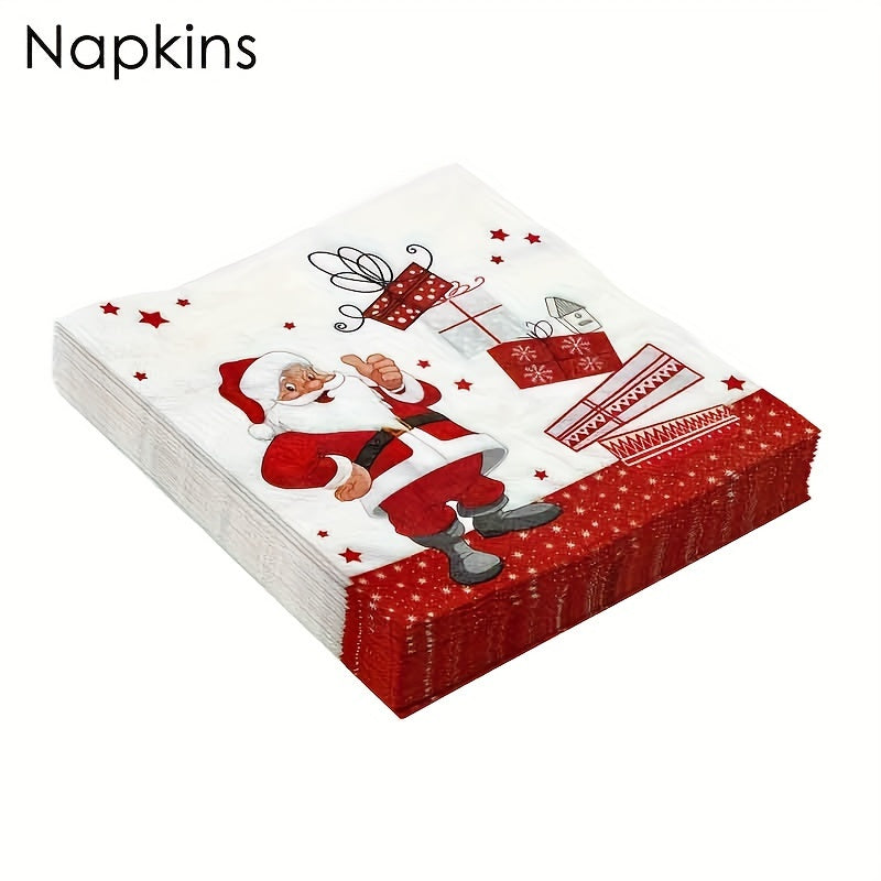 20 pieces of Christmas napkins featuring Santa Claus for the festive season. These disposable paper napkins are perfect for holiday gatherings, cocktails, and Christmas dinners.