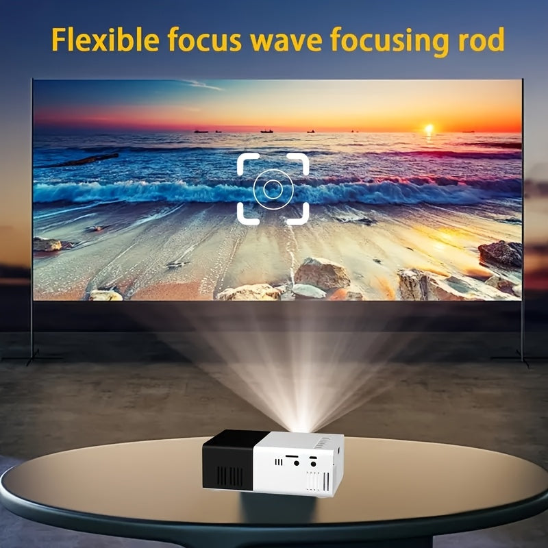 EU plug mini projector with 720P/1080P support, compatible with smartphone and USB port. Features SD memory card/AV/USB connection on the same screen. 2800 brightness lumens.