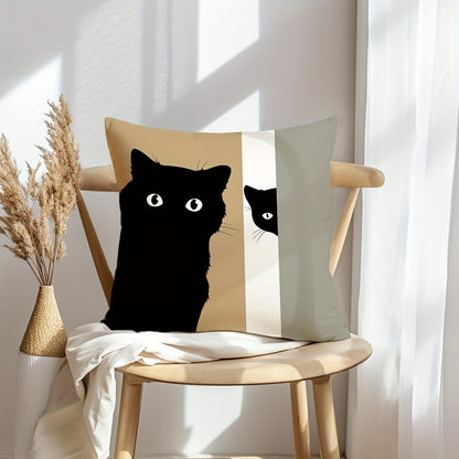 Set of 4 cat cartoon throw pillow covers, linen blend with zipper closure, machine washable, for various room types, 45.72x45.72 cm.