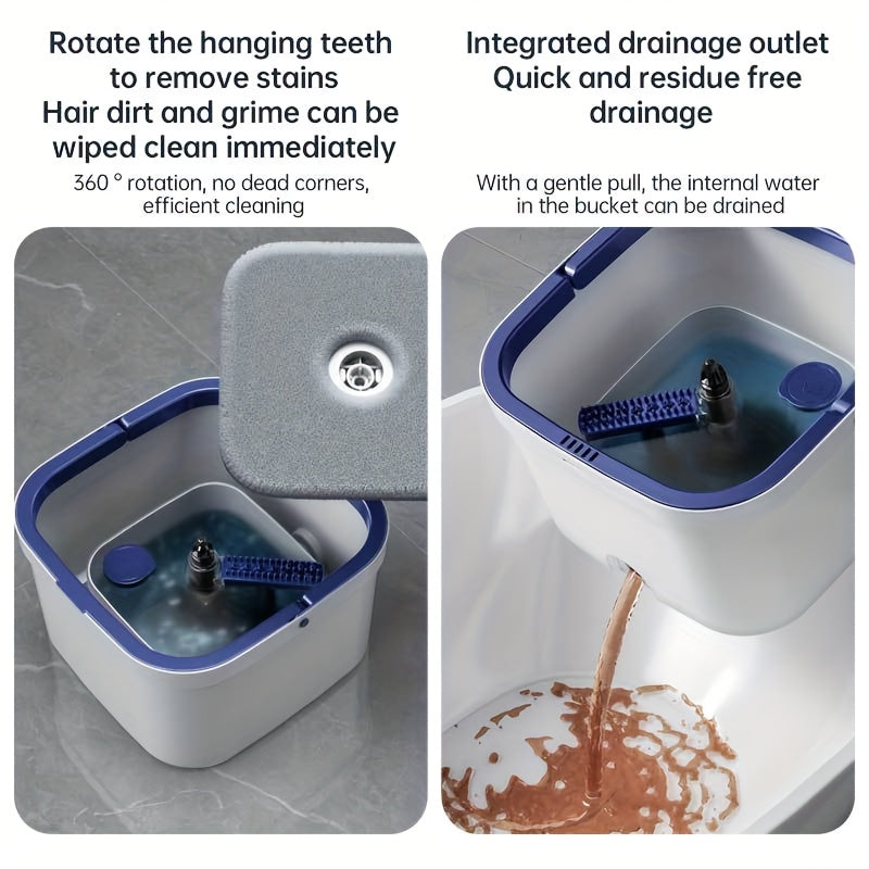 Introducing the all-new Sewage Separation Mop with Rotating Head and Bucket. This set includes three fiber cloth heads, making cleaning a breeze. Say goodbye to dust, hair, and sewage with this handy rotating mop - a must-have tool for all cleaning