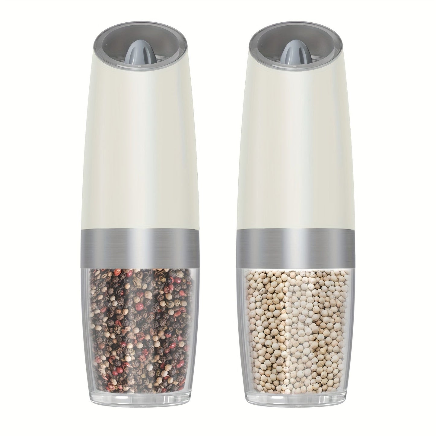 Electric Salt and Pepper Grinder Set with Adjustable Coarseness, Battery Operated, LED Light, One-hand Operation, Stainless Steel - Available in Multiple Colors.