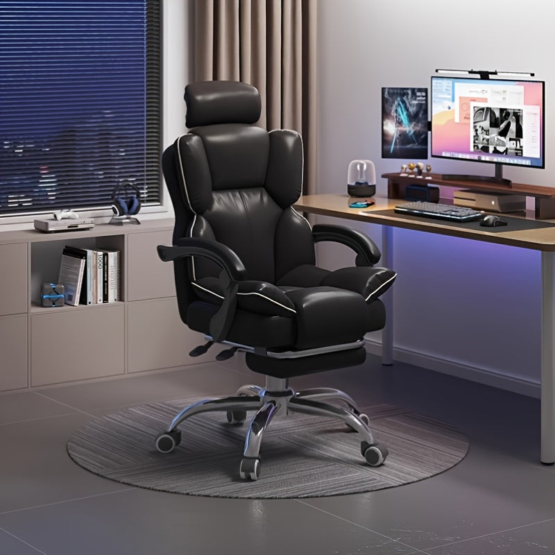 Ergonomic office chair with adjustable height, metal frame, upholstered seat, automatic lumbar support, and wheels for home and gaming.