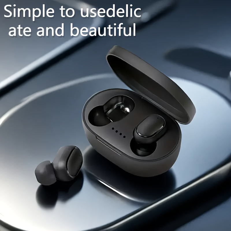 Compact TWS Wireless Earbuds in beige, blue, & black with USB-C charging case. Ideal for sports and a perfect holiday gift.