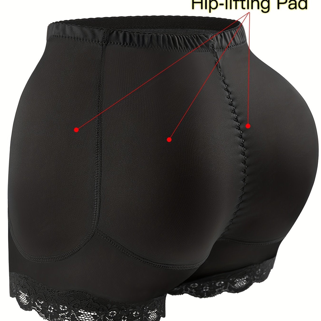 Lace hem hip-lifting corset with buttock padding.