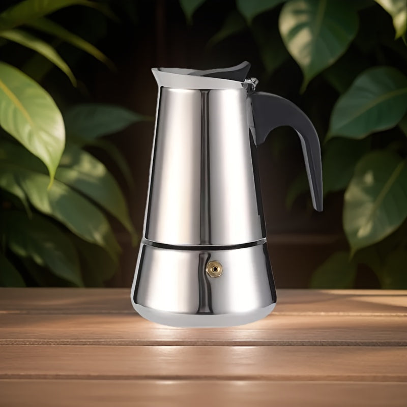 Durable Stainless Steel Moka Pot Espresso Maker for 2 Servings, Traditional Manual Coffee Brewer for Rich Coffee and Lattes, Stovetop Design for Non-Electric Operation.