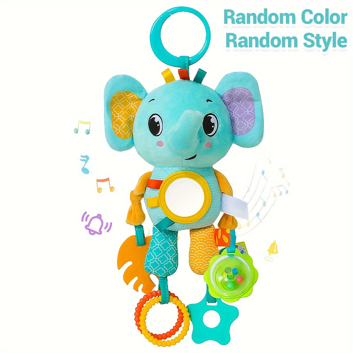 Top-rated rattle toy featuring adorable cartoon animals, suitable for youngsters 0-3 years, with a ringing bell. Can be used as a stroller and car seat accessory, available in random colors.