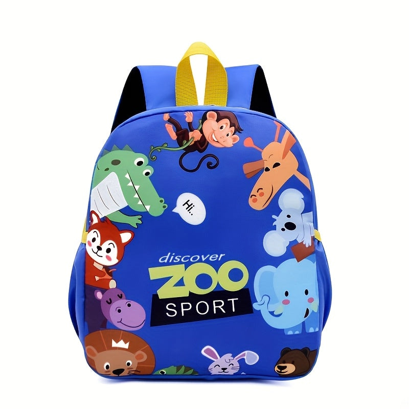 Kids' sturdy nylon backpack with adjustable straps, roomy interior, and side pockets for bottles and umbrellas - featuring a stylish cartoon design for both boys and girls.