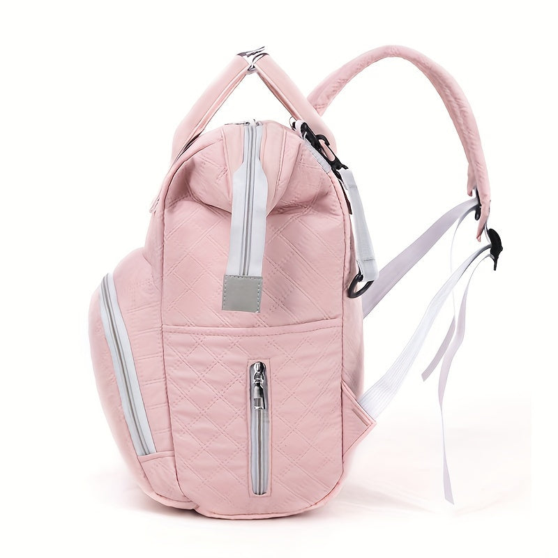 Stylish Solid Color Mommy Bag with Large Capacity, Portable Mother Backpack, Featuring Separate Insulated Bottle Compartment and Stroller Attachment Option