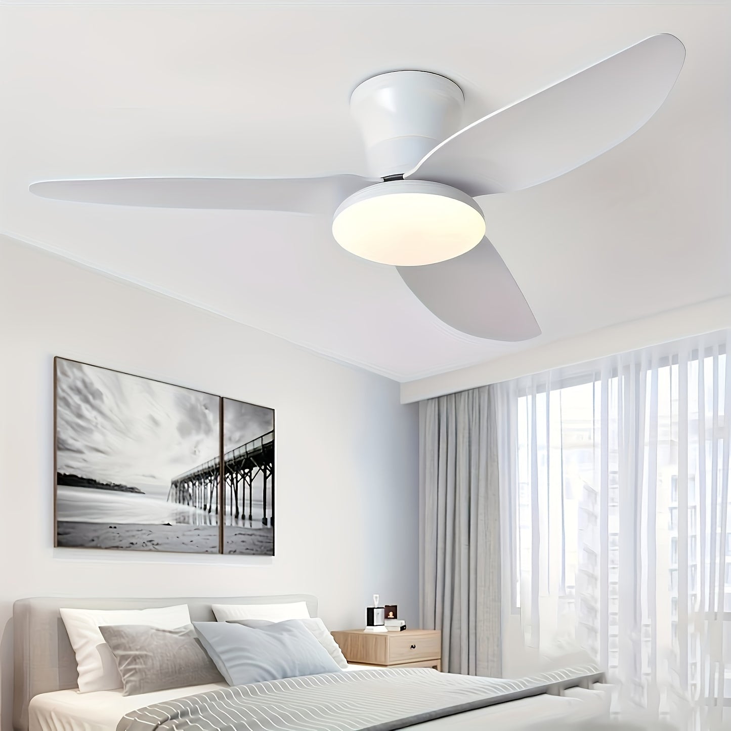 1pc of Modern Ceiling Fan with Lights, LED, dimmable, suitable for various rooms.