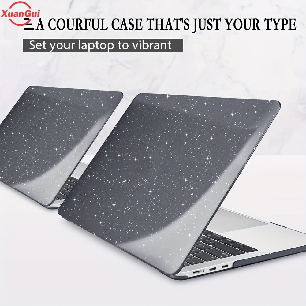 Glitter star protective case for various MacBook models, waterproof hard shell with non-slip foot pad, scratch and dust resistant.