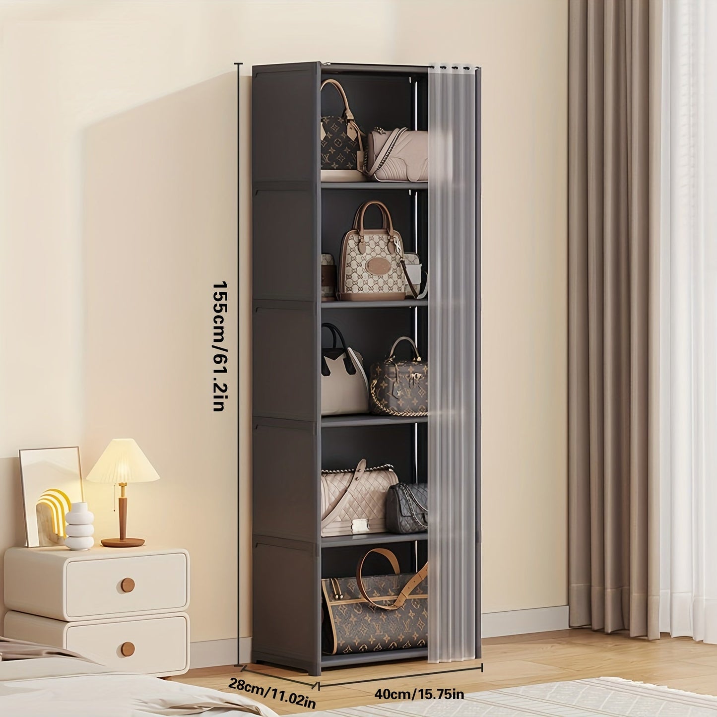 This freestanding metal storage organizer is perfect for your bedroom, living room, or office. It features a 5/6-tier open bookshelf and display rack, along with a dust-proof cover to keep your items clean. Easy to assemble with no electricity needed