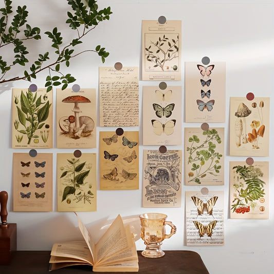 Set of 30 botanical department wall stickers, room decoration cards, each measuring 9.91cm x 14.99cm.