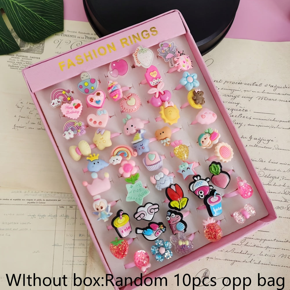 Set of 10 adorable resin rings for girls, ideal for gifting