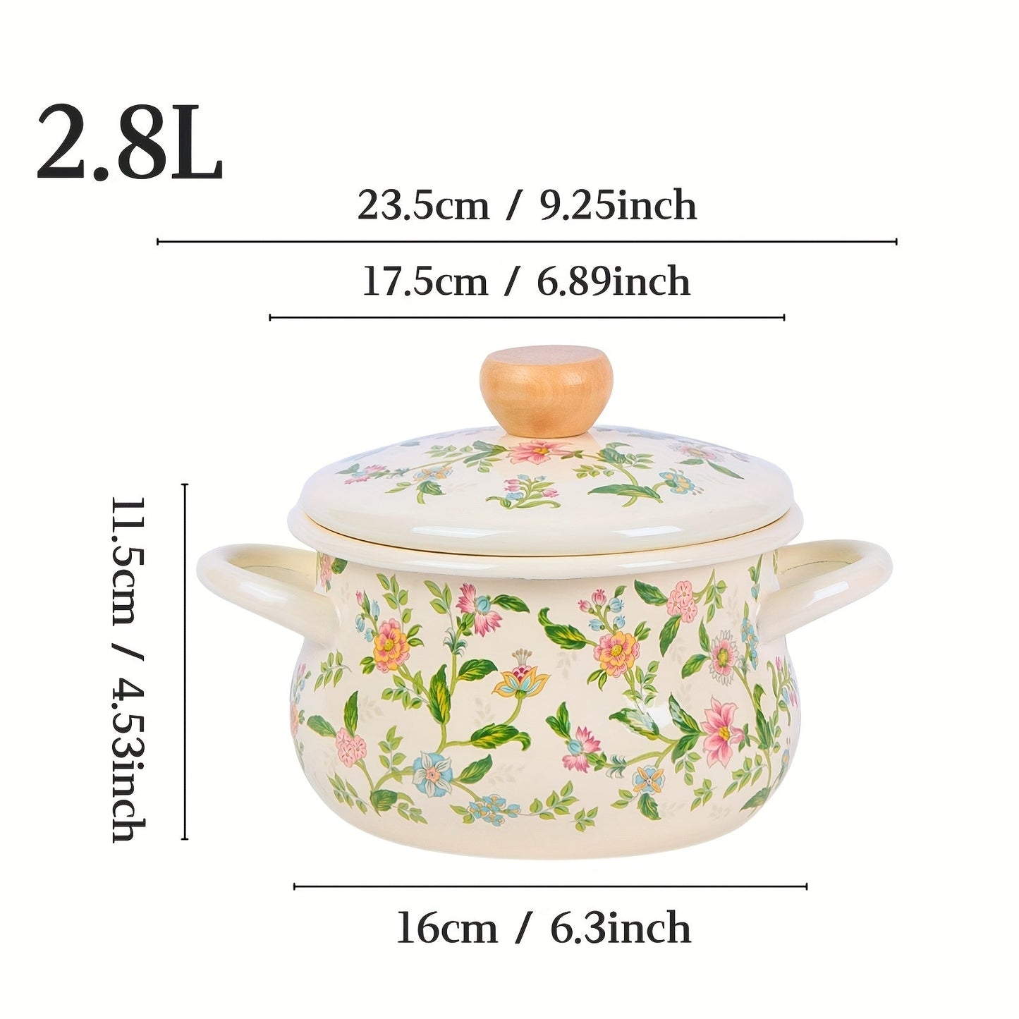 Floral Soup Pot with Enamel Finish and Rolled Edges - Perfect for both Open Fire and Induction Cooktops, Ideal for a Fresh Cooking Adventure