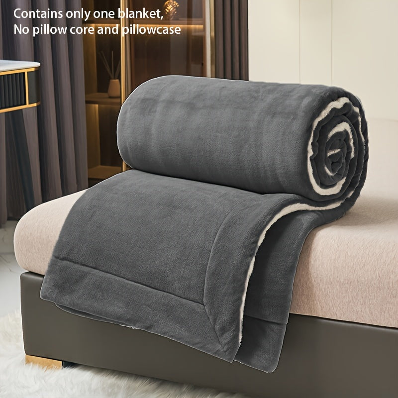 Double-layer Milk Velvet Lamb Press Line Blanket in a simple dark gray color, perfect for leisure and relaxation.