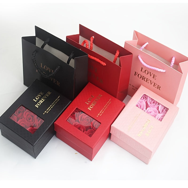 One set containing 6 roses in a jewelry window gift box – a creative Valentine's Day gift.