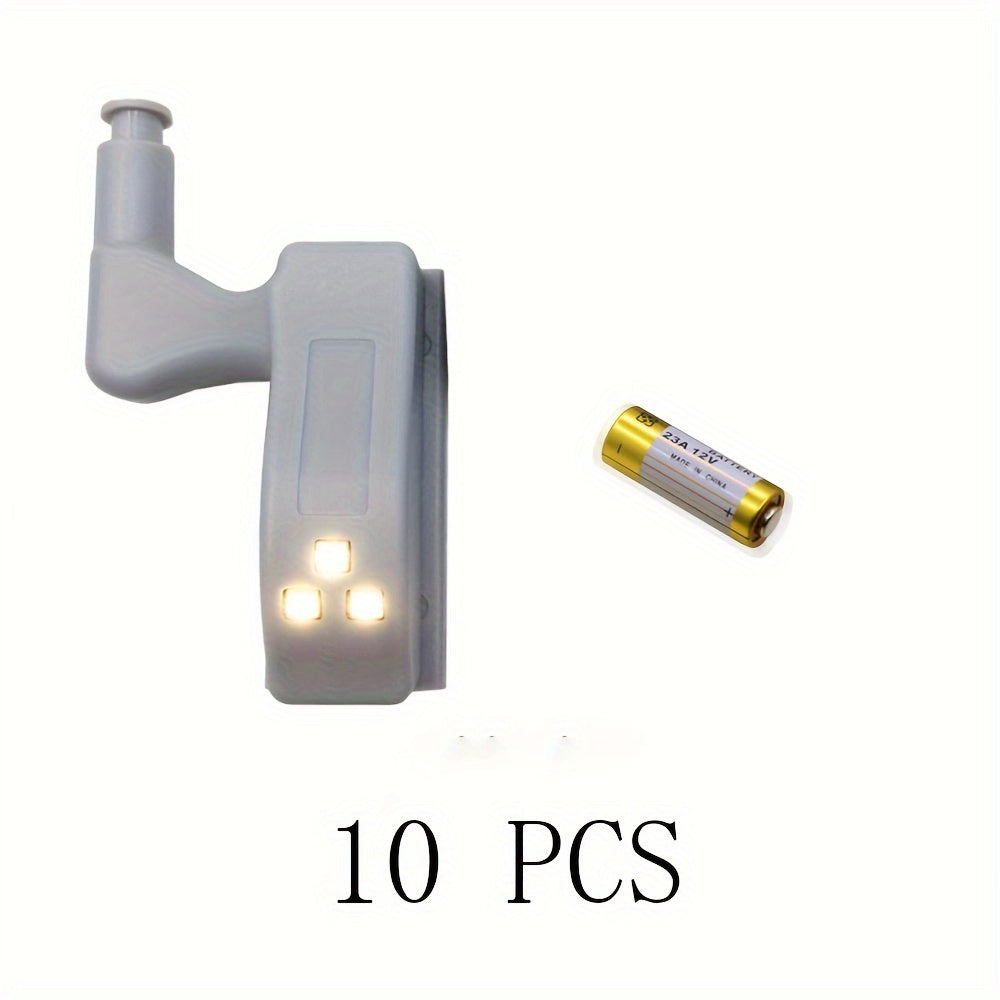 10pcs RGB LightMe LED Hinge Lights with Touch Activation, Adjustable Height, and Energy-Saving Motion Sensor. Suitable for Wardrobe, Bathroom, and Storage Doors. Light Gray Plastic. High