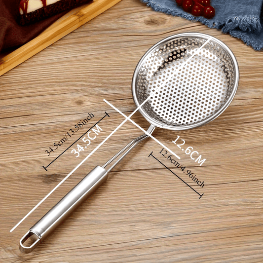 Thick Stainless Steel Slotted Spoon with Handle - Versatile Ladle for Cooking and Soups - Must-Have Kitchen Utensil