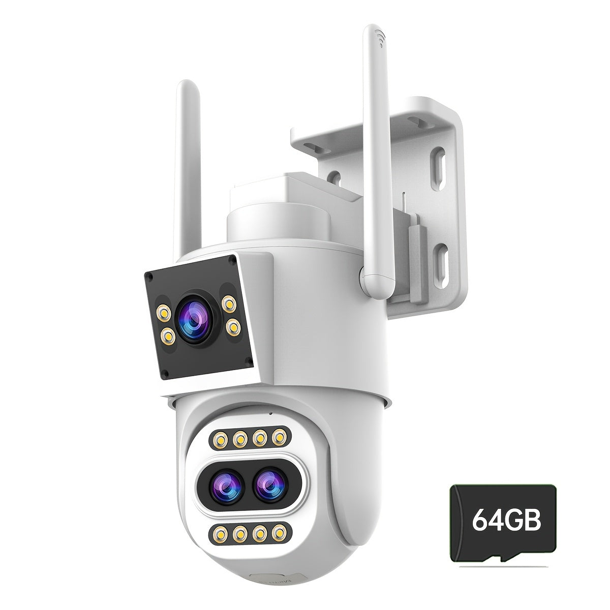 5K Zoom Security Camera with Full Color Night Vision and Intelligent Tracking, featuring an Intercom system. Control remotely through the app, with Dual 5MP Screens and Wi-Fi connectivity.