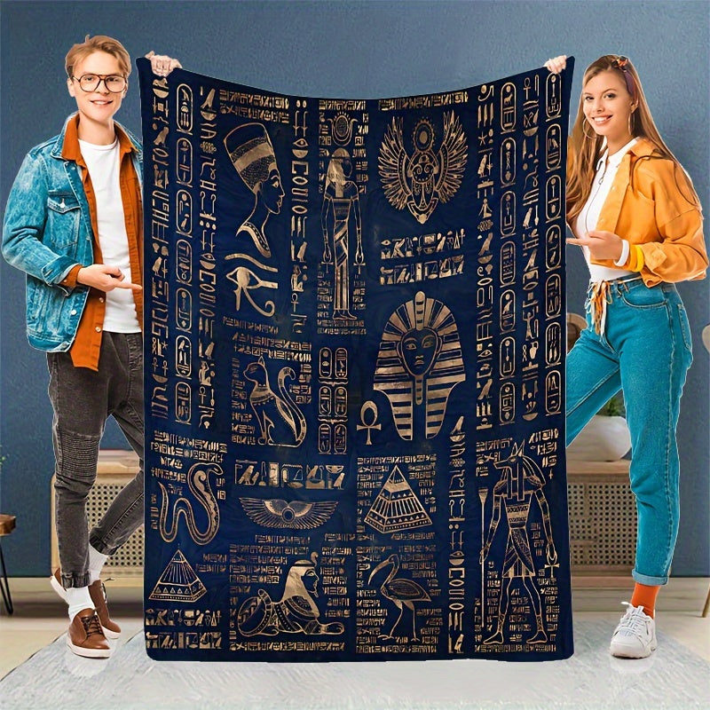 Soft, Warm & Cozy Antique Charm Vintage Egyptian Print Flannel Throw Blanket - Perfect for Couch, Bed, Office, and Travel | Easy to Clean in Washing Machine