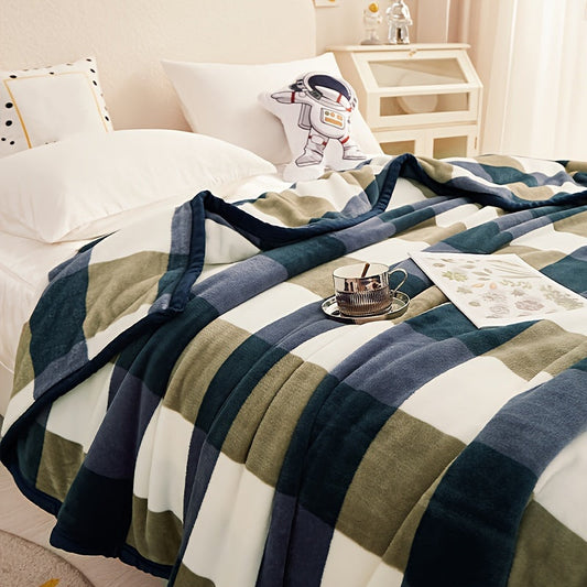 Soft and cozy blue plaid flannel throw blanket that is gentle on skin for all seasons. Ideal for naps at home, the office, in the car, while camping, or during travel.