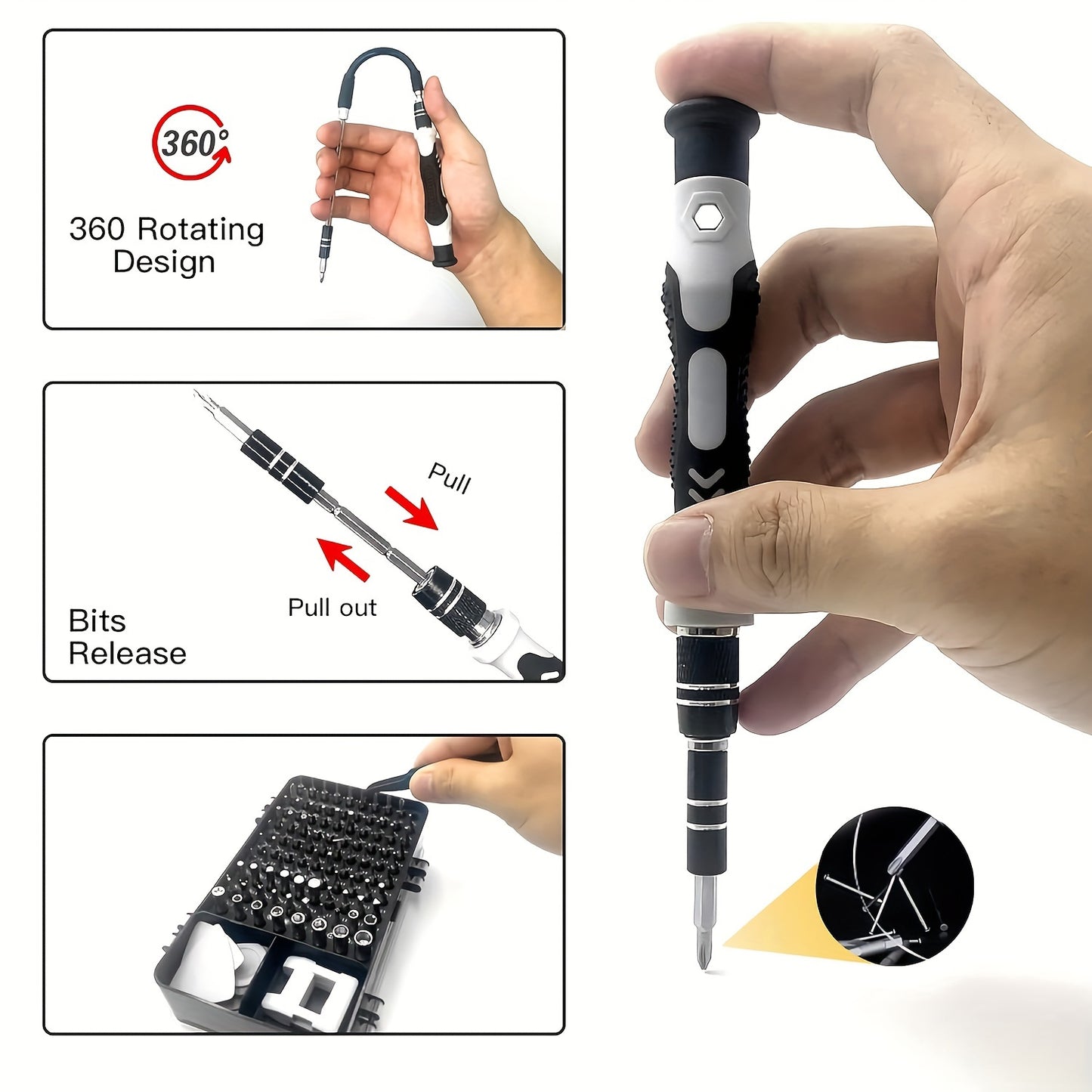 115-in-1 Precision Screwdriver Set with magnetic tools for repairing small electronics like mobile phones, computers, watches, laptops, Macbooks, and glasses.