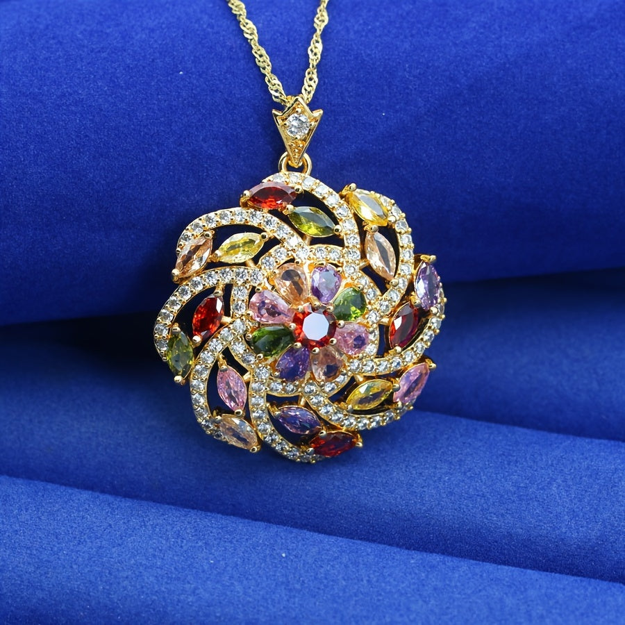 Elegant Multicolor Cubic Zirconia Pendant Necklace - 18k Golden Plated - Perfect for Women, Weddings, Valentine's, and Christmas Gifts