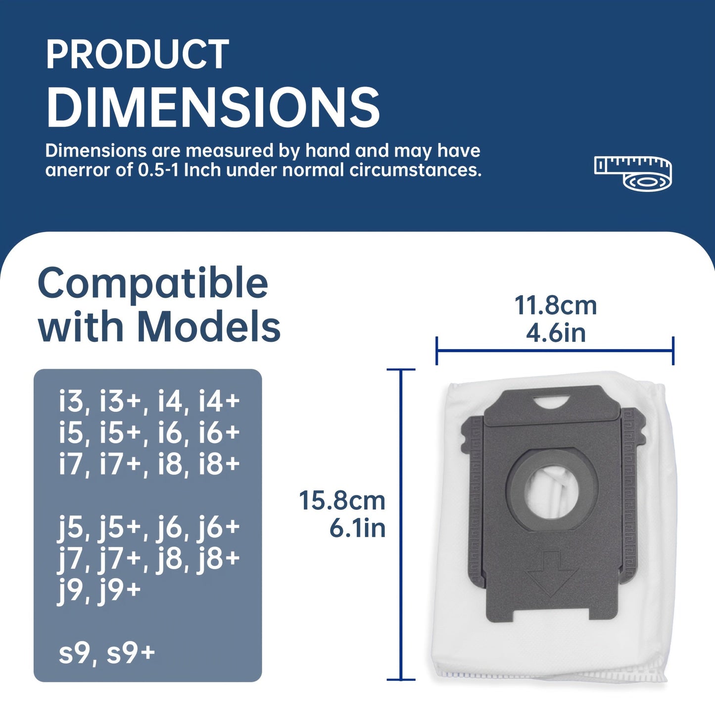 Replacement dust bags for iRobot Roomba, compatible with various models, featuring high-efficiency cloth filtration for optimal dust blocking. Suitable for i3, i4, S9, E5, and E6 models.