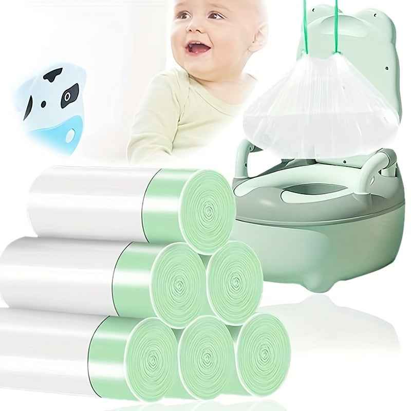 100 ta Potty Chair Liners to'plamlari, tortish ipi bilan, o'qitish hojatxonasi o'rindiqlari uchun mukammal. Bolalar uchun 44 X 24 sm o'lchamdagi bir martalik tozalash sumkalari. Rojdestvo, Halloween yoki Thanksgiving kuni uchun ideal.