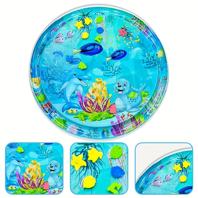 Large round inflatable water mat with cartoon design, perfect for crawling and playing in the water. A fun game pad for summer holidays, can also make a great gift.