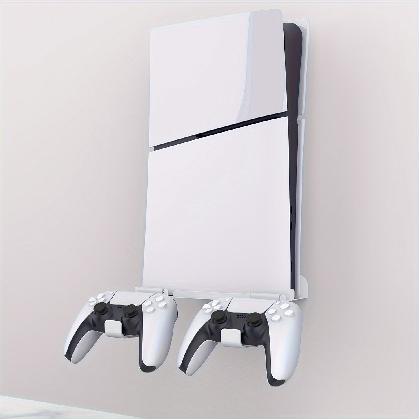 PS5 Slim Wall Mount Holder for Console and Controllers, Steel Vertical Stand with Screw Fixing.