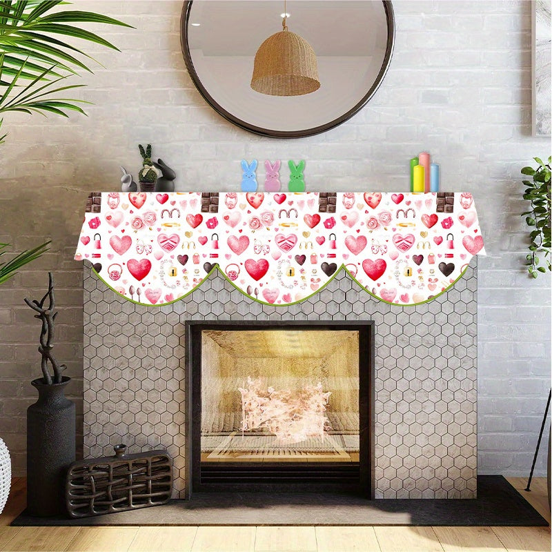 Polyester Valentine's Day Love Heart Fireplace Mantle Scarf - No Power Required, Ideal for Winter Holiday Home & Living Room Decor, 49.78cmx78.7, also suitable as a Cape, Table Flag or Window Decoration.